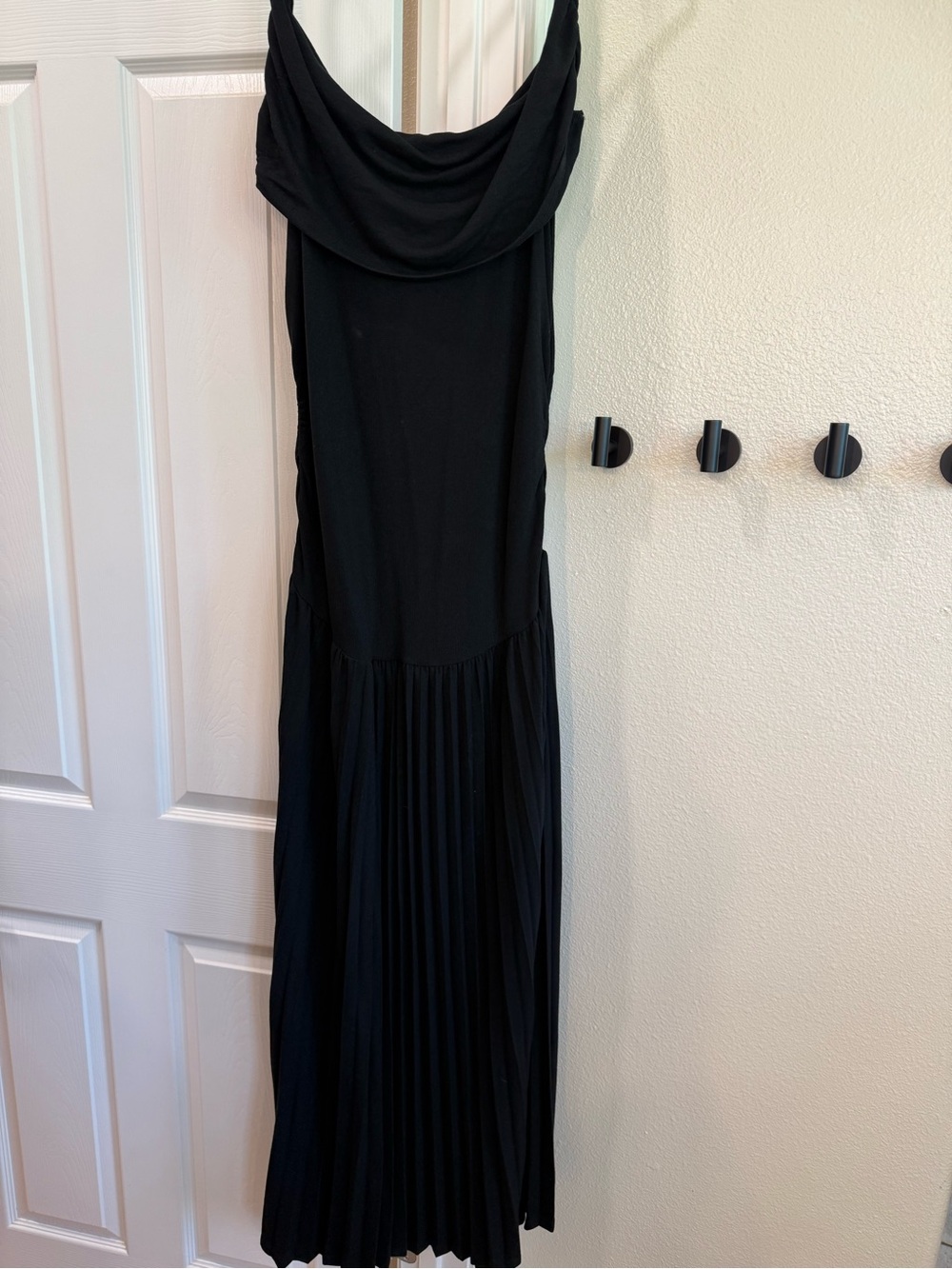 Lioness Black Strapless Cowl-Neck Pleated Maxi Dress